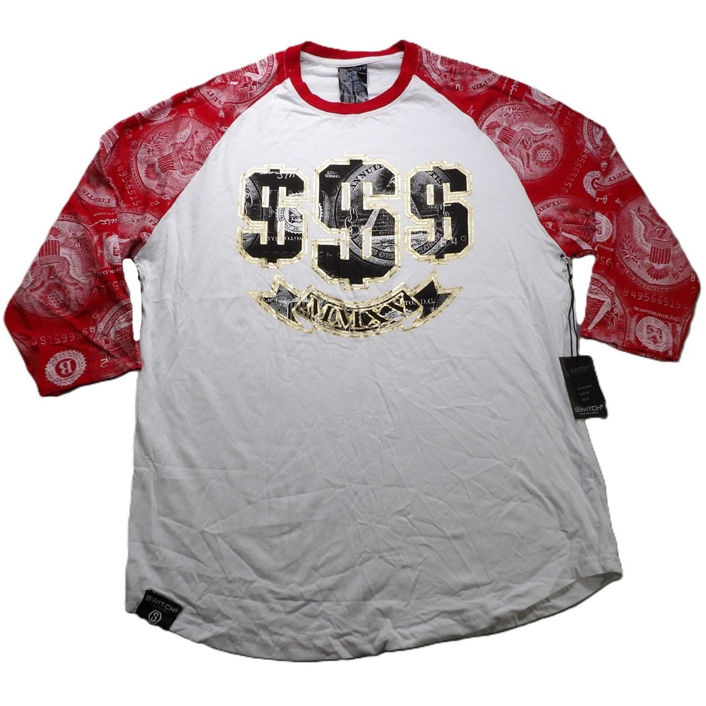 NWT Switch Remarkable Shirt Men 3XL White Money Paisley Graphic Raglan Jersey